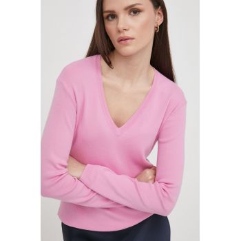 United Colors of Benetton pulover de bumbac culoarea roz, light la reducere
