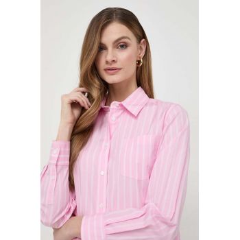Weekend Max Mara cămașă din bumbac femei, culoarea roz, cu guler clasic, regular 2415110000000