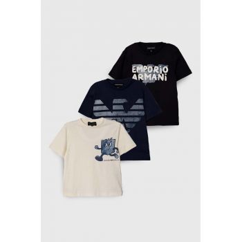Emporio Armani tricou de bumbac pentru copii 3-pack cu imprimeu