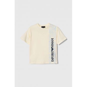 Emporio Armani tricou de bumbac pentru copii culoarea bej, cu imprimeu