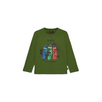 Lego longsleeve din bumbac pentru copii culoarea verde, cu imprimeu ieftin