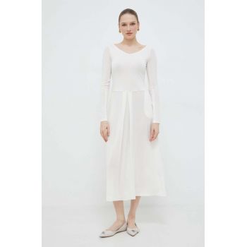 Max Mara Leisure rochie culoarea alb, midi, evazați 2416620000000