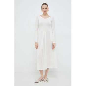 Max Mara Leisure rochie culoarea alb, midi, evazati