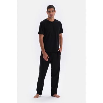Pantaloni de pijama uni din amestec de modal la reducere