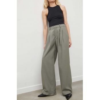 Won Hundred pantaloni femei, culoarea verde, lat, high waist