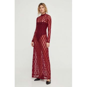 Résumé rochie culoarea bordo, maxi, drept