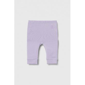 United Colors of Benetton pantaloni din bumbac pentru bebeluși culoarea roz, neted