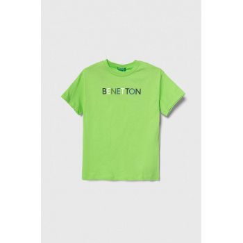 United Colors of Benetton tricou de bumbac pentru copii culoarea verde, cu imprimeu