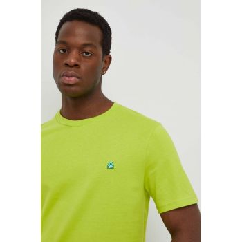 United Colors of Benetton tricou din bumbac barbati, culoarea verde, neted