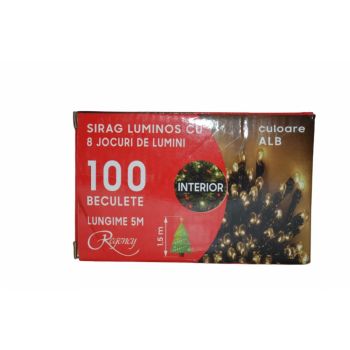 Instalatie de Craciun sirag luminos cu 8 jocuri de lumini 100 de beculete albe 5 m