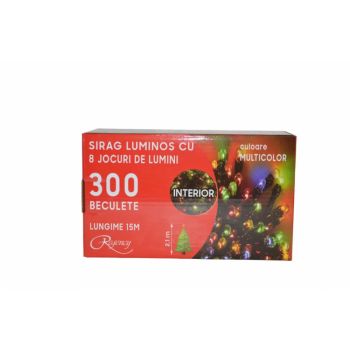 Instalatie de Craciun sirag luminos cu 8 jocuri de lumini 300 de LED-uri multicolore 15 m
