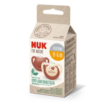 Set 2 suzete Nuk for Nature din silicon M1 0-6 luni rosu de firma originala