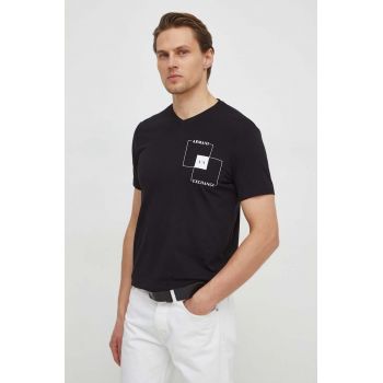 Armani Exchange tricou barbati, culoarea negru, cu imprimeu de firma original