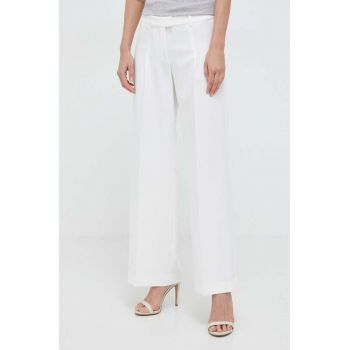 Bardot pantaloni femei, culoarea bej, drept, high waist