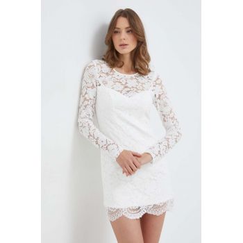 Bardot rochie culoarea bej, mini, mulata