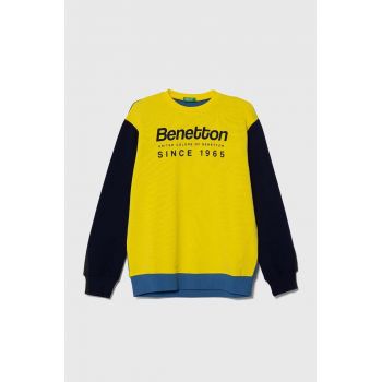 United Colors of Benetton hanorac de bumbac pentru copii culoarea galben, modelator