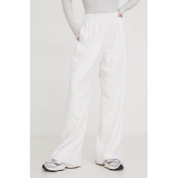 Abercrombie & Fitch pantaloni din in culoarea alb, lat, high waist