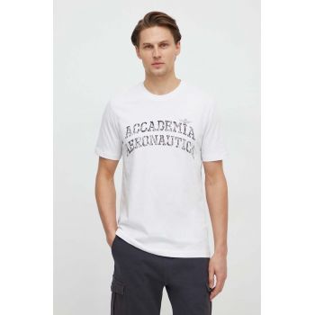 Aeronautica Militare tricou din bumbac barbati, culoarea alb, cu imprimeu ieftin