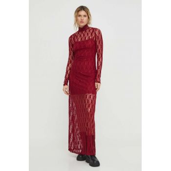 Résumé rochie culoarea bordo, maxi, drept ieftina