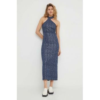 Résumé rochie din bumbac culoarea albastru marin, maxi, drept