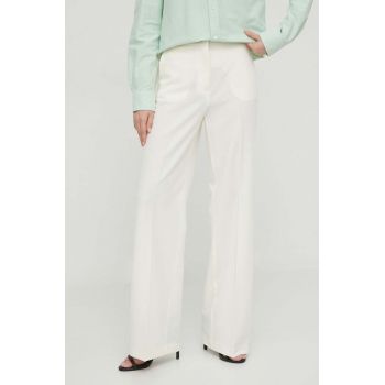 Sisley pantaloni femei, culoarea bej, drept, high waist