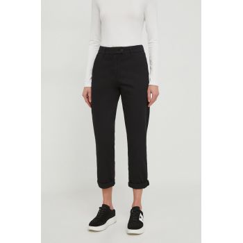 United Colors of Benetton pantaloni femei, culoarea negru, drept, high waist