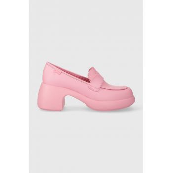 Camper pantofi de piele Thelma culoarea roz, cu toc drept, K201292.018 la reducere