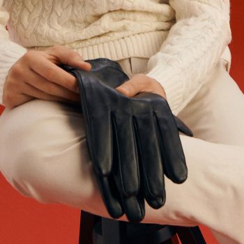 Reserved - Mănuși din piele ripsate - Negru