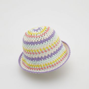 Reserved - Pălărie croșetată cu dungi - Alb