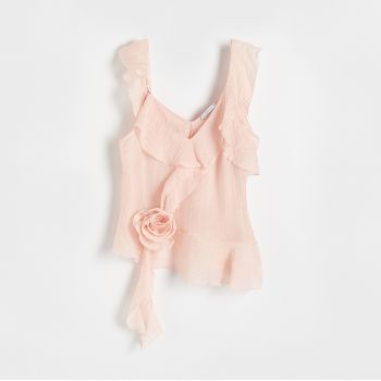 Reserved - Bluză cu aplicație în formă de trandafir - Roz