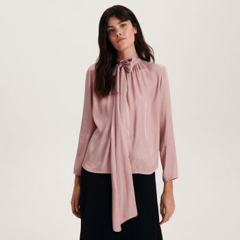 Reserved - Bluză cu fundiță la gât - Roz