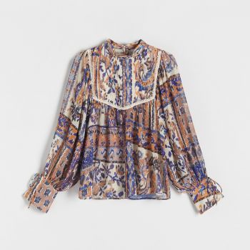 Reserved - Bluză cu model și guler înalt - Multicolor