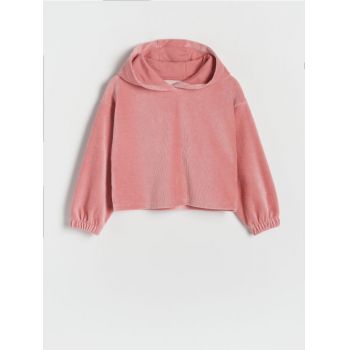 Reserved - Bluză din velur cu glugă - roz-pudră