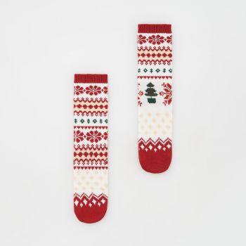 Reserved - Șosete groase cu imprimeu de Crăciun - Roșu