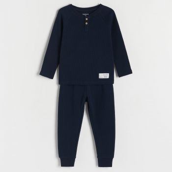 Reserved - Set pijama, cu conținut ridicat de bumbac și petic - Albastru
