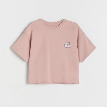 Reserved - Tricou din bumbac cu aplicații - Roz
