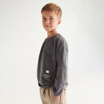 Reserved - Tricou oversized, cu buzunar și mânecă lungă - Gri