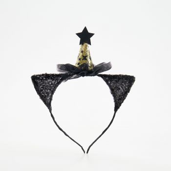 Reserved - Cordeluță cu urechiușe decorative și pălăriuță - Negru