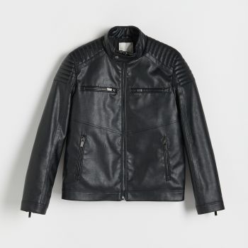 Reserved - Jachetă biker din piele ecologică - Negru