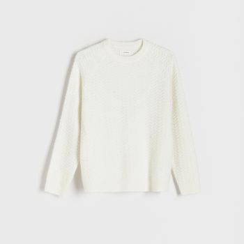 Reserved - Pulover din tricot structurat - Ivory