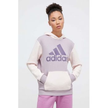 adidas bluză femei, culoarea violet, cu glugă, cu imprimeu IR9340