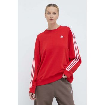 adidas Originals bluză 3-Stripes Crew OS femei, culoarea roșu, cu imprimeu, IN8487 de firma original
