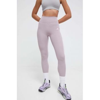 adidas Performance colanți de antrenament Optime 3Stripes culoarea violet, cu imprimeu IT9129