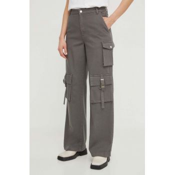 Gestuz pantaloni femei, culoarea gri, lat, high waist 10908720