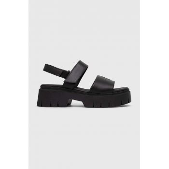 HUGO sandale de piele KrisSandal femei, culoarea negru, cu platforma, 50513525