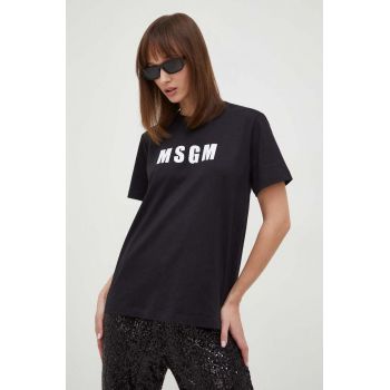 MSGM tricou din bumbac femei, culoarea negru 3641MDM92.247002