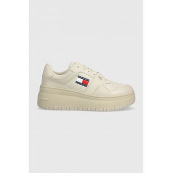 Tommy Jeans sneakers TJW RETRO BASKET FLATFORM ESS culoarea bej, EN0EN02506