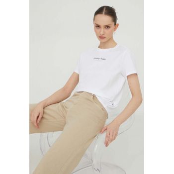 Tommy Jeans tricou din bumbac femei, culoarea alb