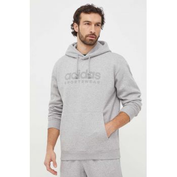 adidas bluză bărbați, culoarea gri, cu glugă, cu imprimeu IW1205 ieftin