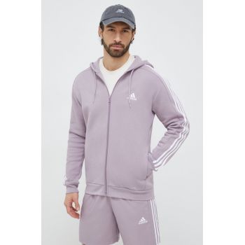 adidas bluză bărbați, culoarea violet, cu glugă, cu imprimeu IS0009
